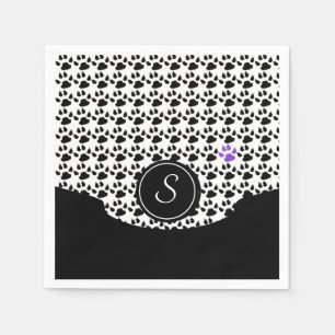 Black, White and Purple Paw Print Napkin