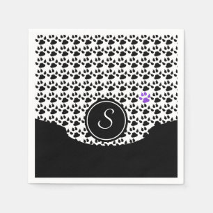 Black, White and Purple Paw Print Napkin