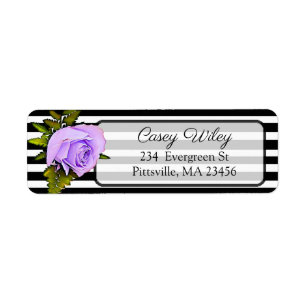 Black, White and Purple Rose Address Label