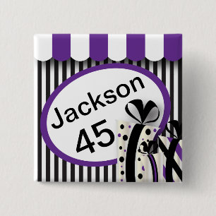 Black, White and Purple Stripes DIY Text 15 Cm Square Badge