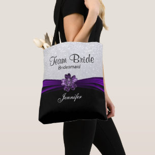 Black, White and Purple Team Bride Tote Bag
