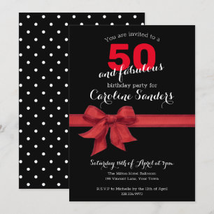 Black White and Red 50 and Fabulous Birthday Party Invitation