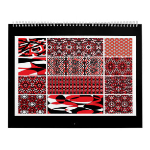 Black, white and red abstract art 12 page calendar