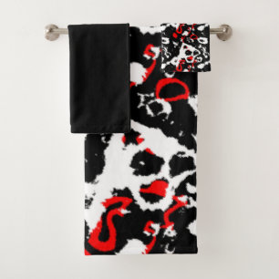 Black white and Red Abstract Bath Towel Set