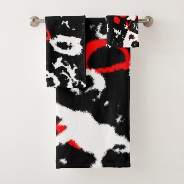 Black white and Red Abstract Bath Towel Set (Insitu)