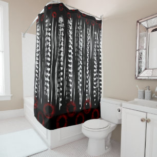 black white and red abstract bath towel set shower curtain