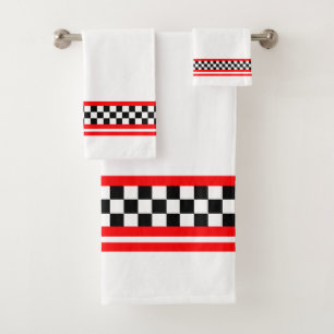 Black White And Red Accented Race Themed Bath Towel Set