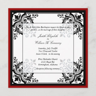 Black, White, and Red Baroque Wedding Invitation