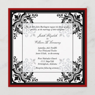 Black, White, and Red Baroque Wedding Invitation