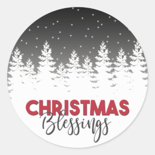 Black, White and Red Christmas Blessings Holiday Classic Round Sticker