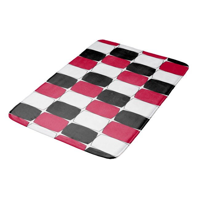Black, White and Red Fish Eye Bath Mat (Angled)