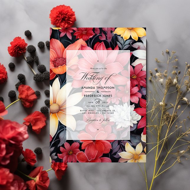 Black, White and Red Floral Wedding Invitation (Creator Uploaded)
