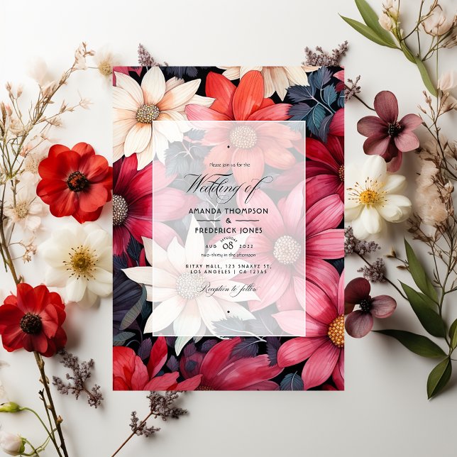 Black, White, and Red Floral Wedding Invitation (Creator Uploaded)