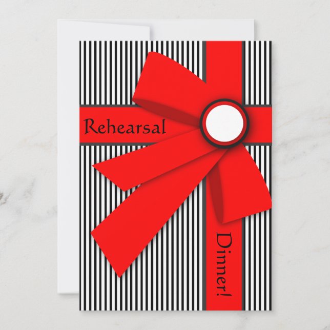 Black White and Red Gift Bow Rehearsal Invitation (Front)