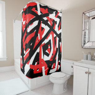Black, White and Red Graffiti Art Shower Curtain
