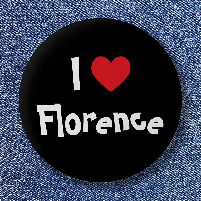 Black White and Red Heart I Love Florence 6 Cm Round Badge (I Love Florence Pinback Button)