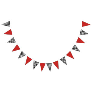 Black White and Red Houndstooth Pattern Bunting