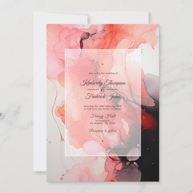 Black, White and Red Ink Wedding Invitation (Front)