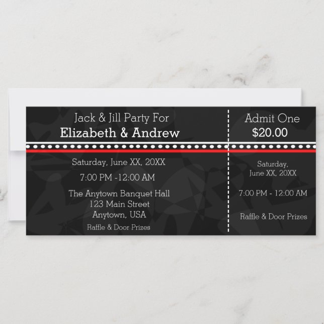 Black White and Red Jack & Jill Shower Tickets (Front)