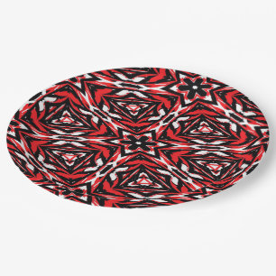 Black, White and Red Kaleidoscope Paper Plate