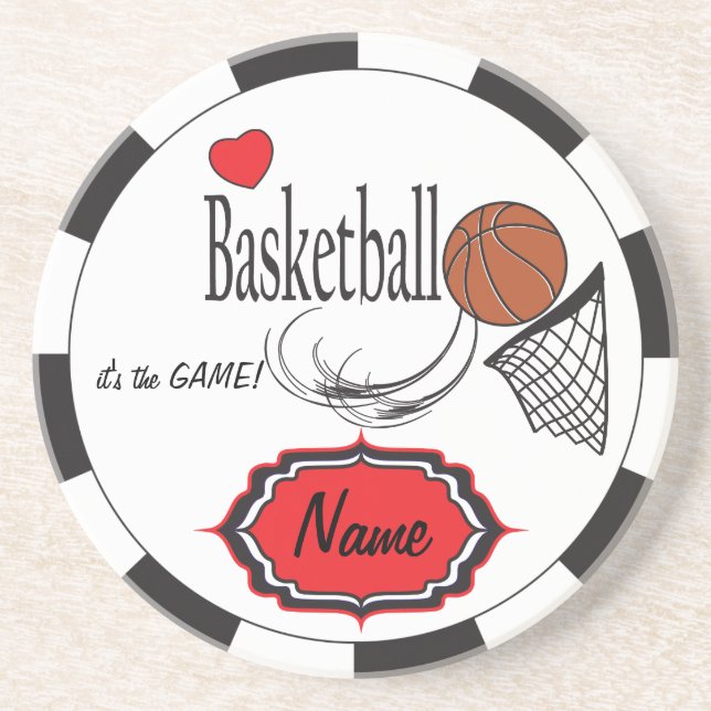 Black, White and Red Love Basketball Coaster (Front)