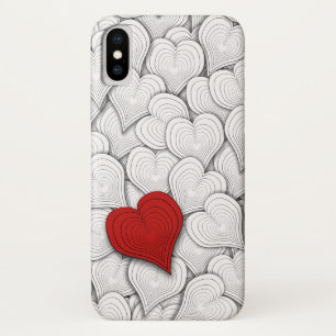Black White and Red Onion Hearts Pattern iPhone X Case