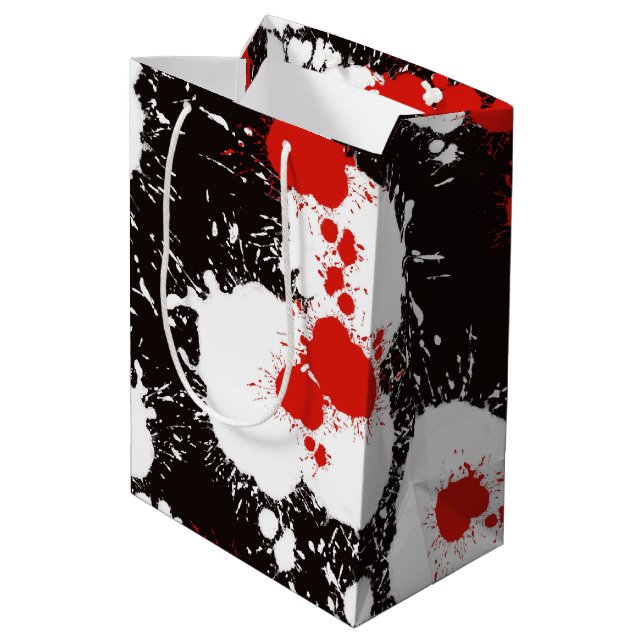 Black, White and Red Paint Splatter Medium Gift Bag (Back Angled)
