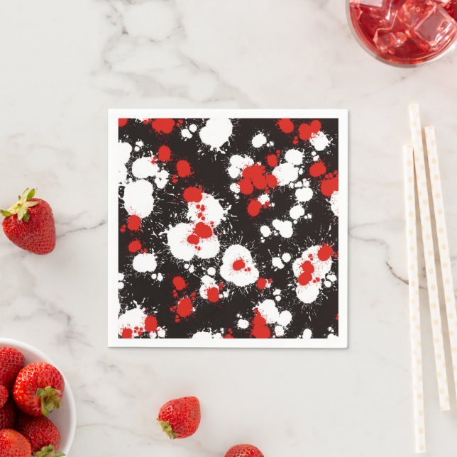 Black, White and Red Paint Splatter Napkin (Insitu)