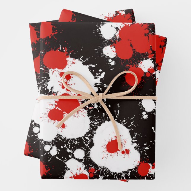 Black, White and Red Paint Splatter Wrapping Paper Sheet (In situ)