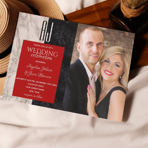 Black White and Red Photo Wedding Invitation