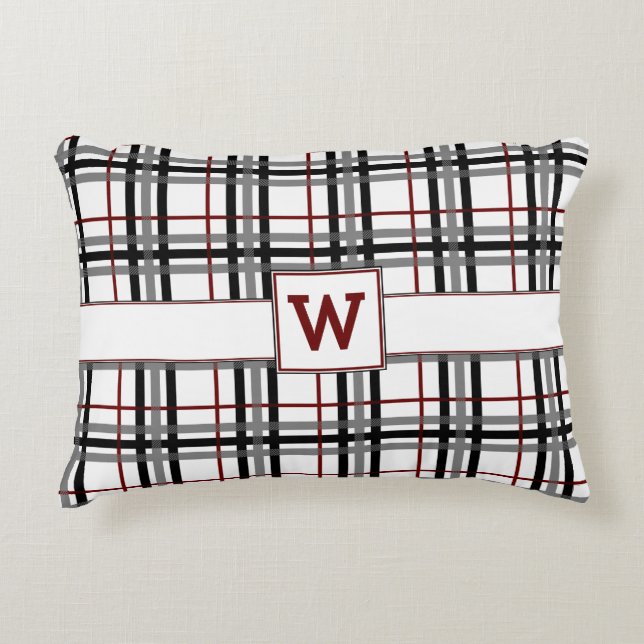 Black White and Red Plaid Accent Pillow (Front)