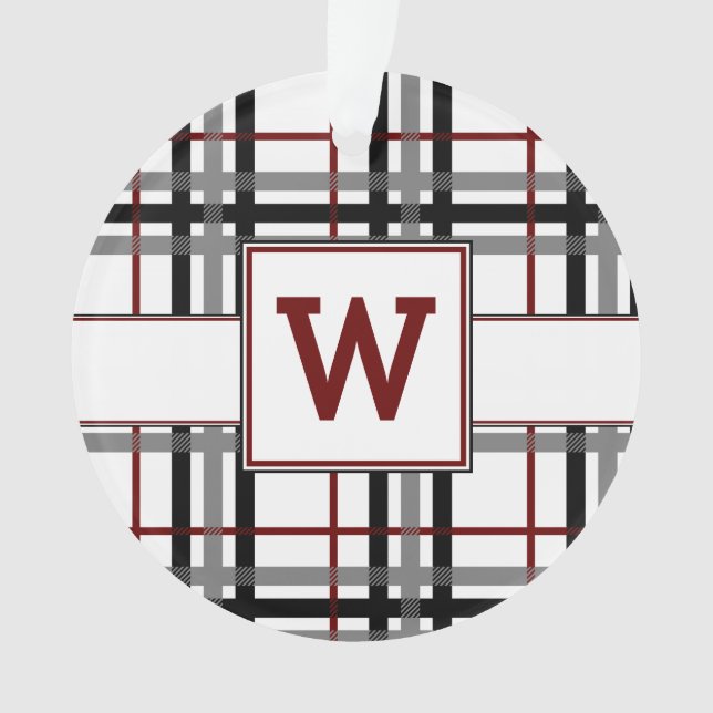 Black White and Red Plaid Acrylic Ornament (Front)