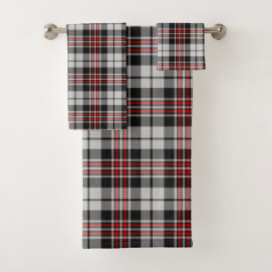 Black White and Red Plaid Bath Towel Set