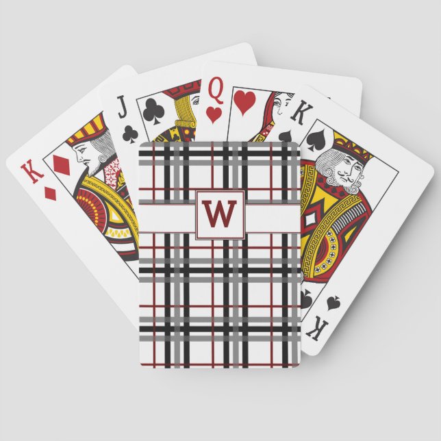 Black White and Red Plaid Classic Playing Cards (Back)