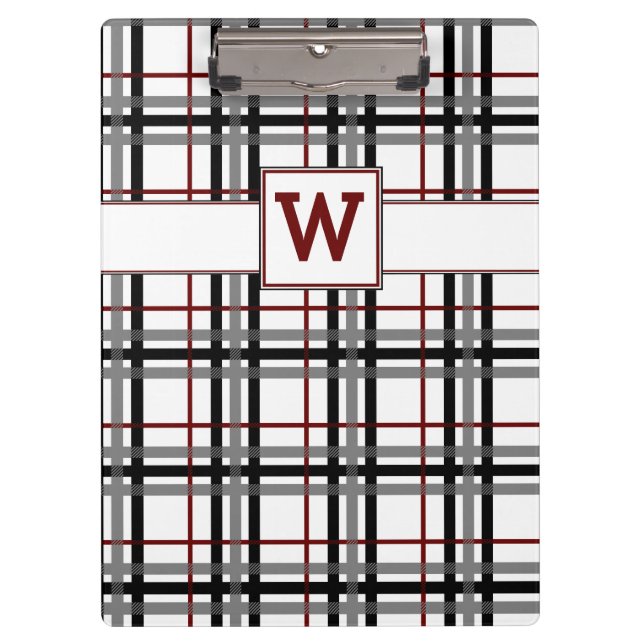 Black White and Red Plaid Clipboard (Front)