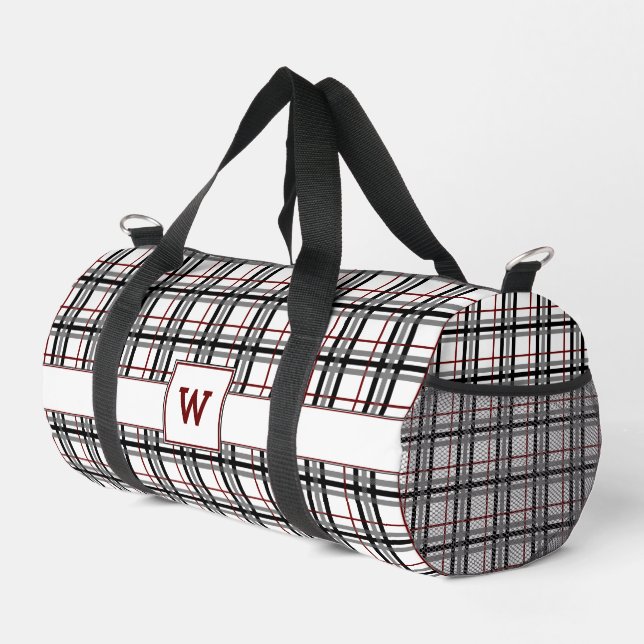 Black White and Red Plaid Duffle Bag (Right Corner)