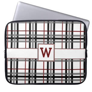 Black White and Red Plaid Laptop Sleeve