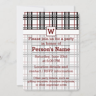 Black White and Red Plaid Party Invitation