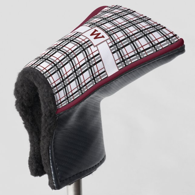 Black White and Red Plaid Putter Cover (3/4 Front)
