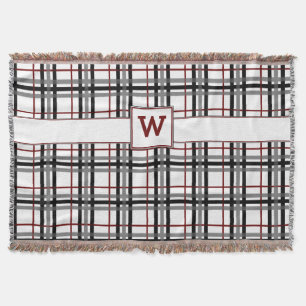 Black White and Red Plaid Throw Blanket