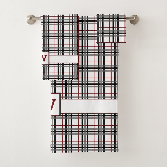 Black White and Red Plaid Towel Set (Insitu)