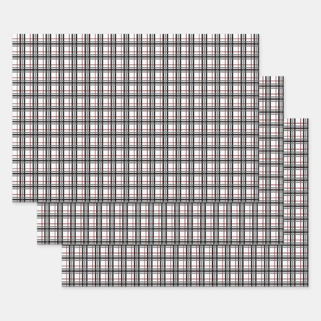 Black White and Red Plaid Wrapping Paper Set (Set)