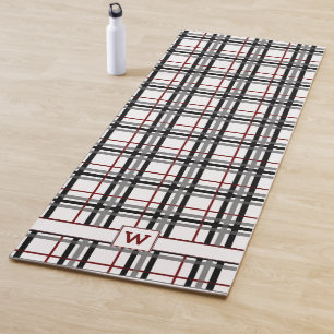 Black White and Red Plaid Yoga Mat