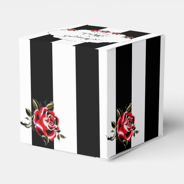 Black White and Red Rose Wedding Favour Box (Back Side)