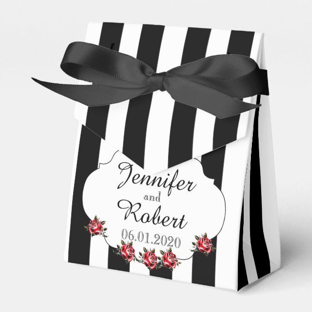 Black White and Red Rose Wedding Favour Box (Front Side)