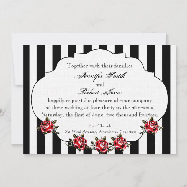 Black White and Red Rose Wedding Invitation (Front)
