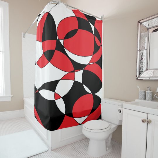 Black, White and Red Shower Curtain Zazzle.co.uk
