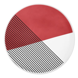 Black, white and red simple geometric art ceramic knob