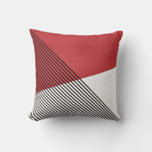 Black, white and red simple geometric art cushion