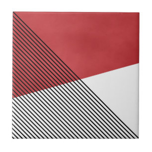 Black, white and red simple geometric art tile